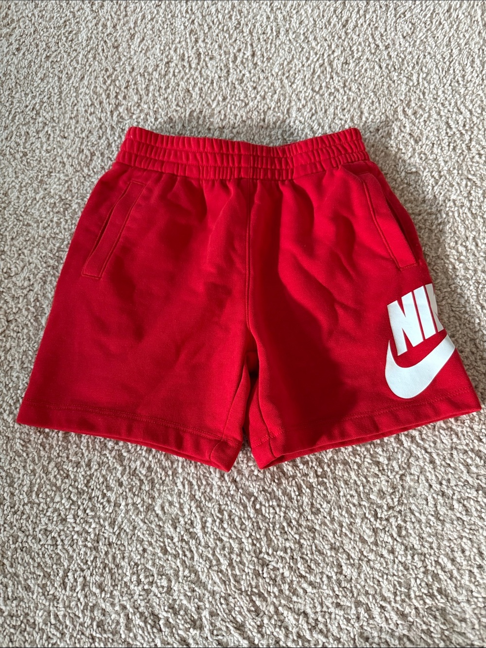 Nike Red Kids Athletic Shorts with White Logo